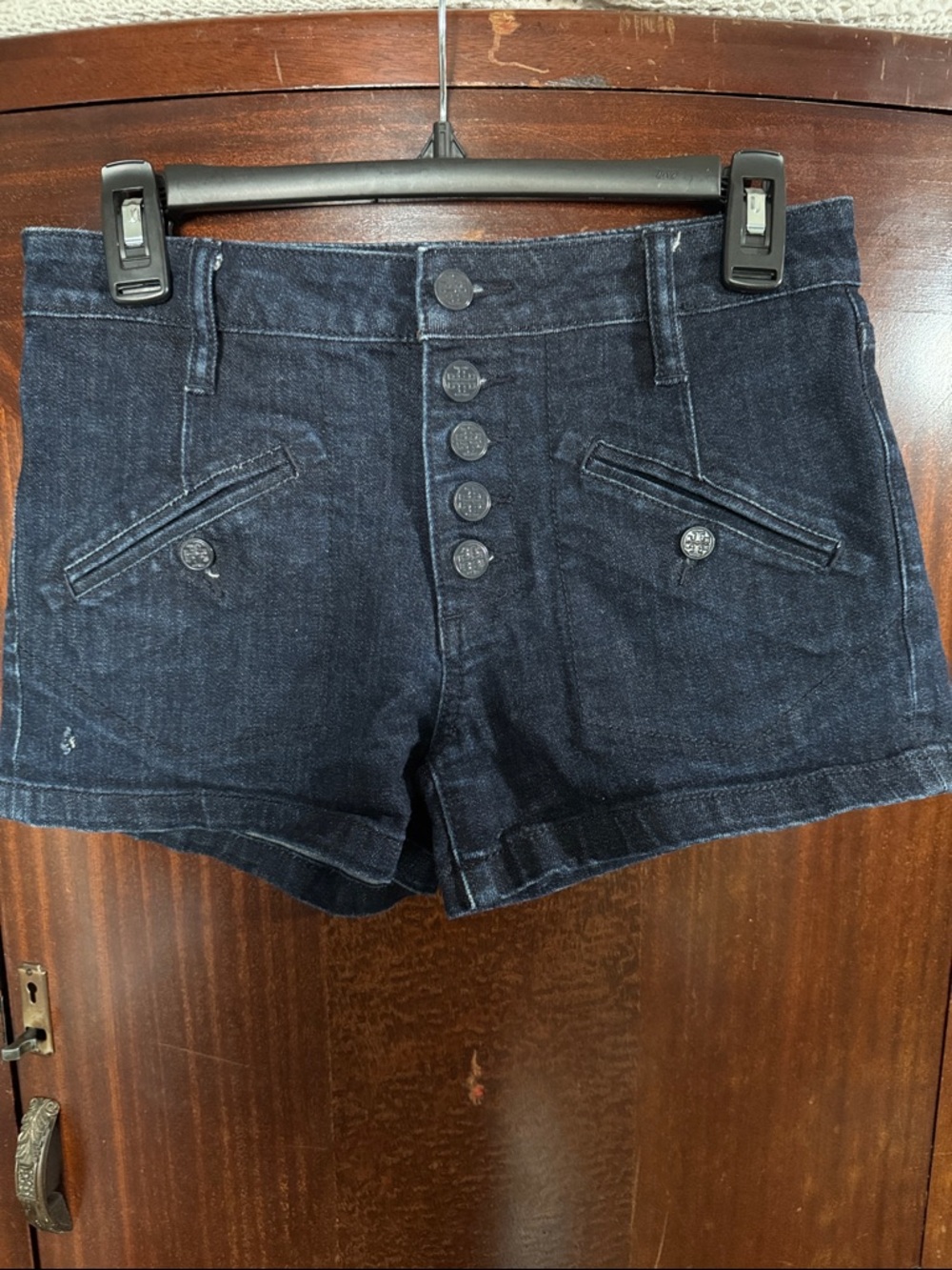 Tory Burch Dark Indigo Button-Front Denim Shorts